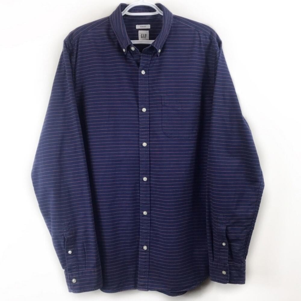 Gap Men’s Slim Fit Striped Button Down Pocketed Shirt Large